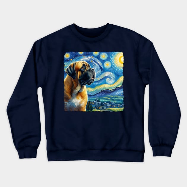 Starry Mastiff Dog Portrait - Pet Portrait Crewneck Sweatshirt by starry_night